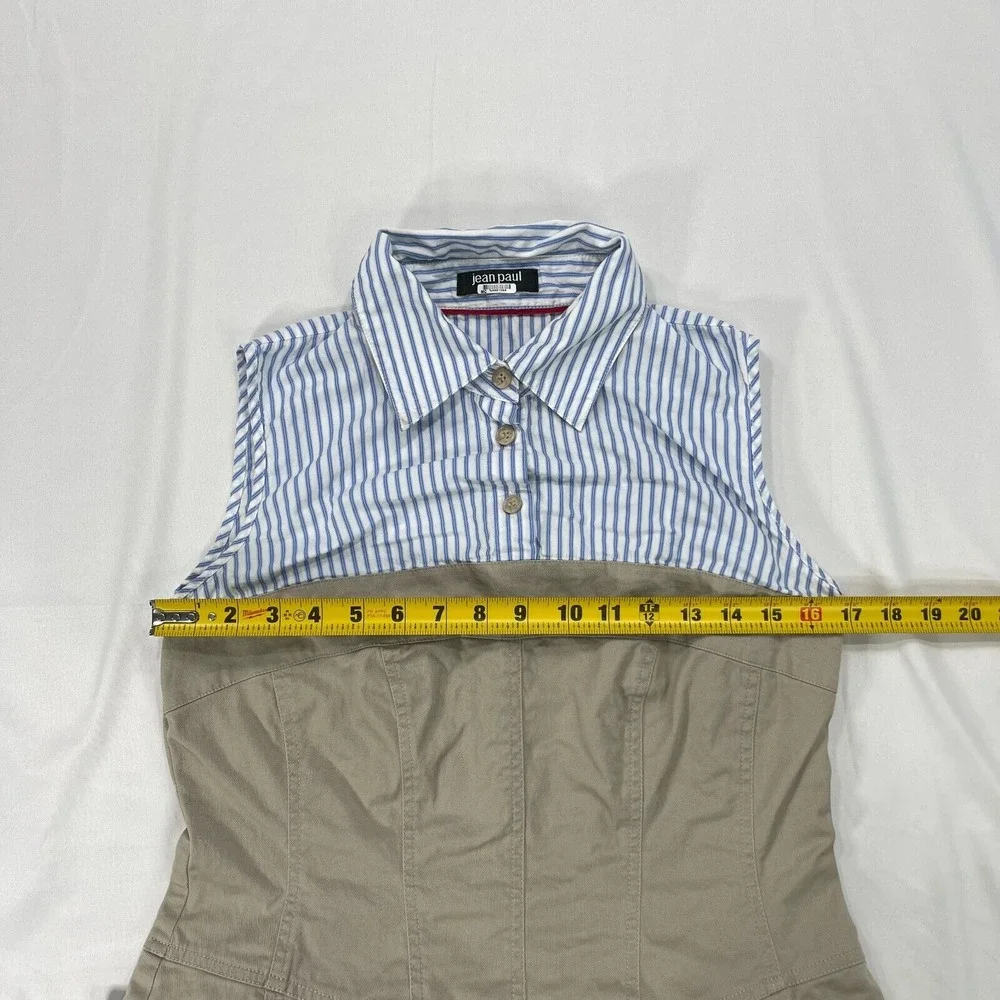 Jean Paul Berlin Sleeveless Khaki‎ Midi Dress Womens 10 Blue White Striped Top - Picture 5 of 14